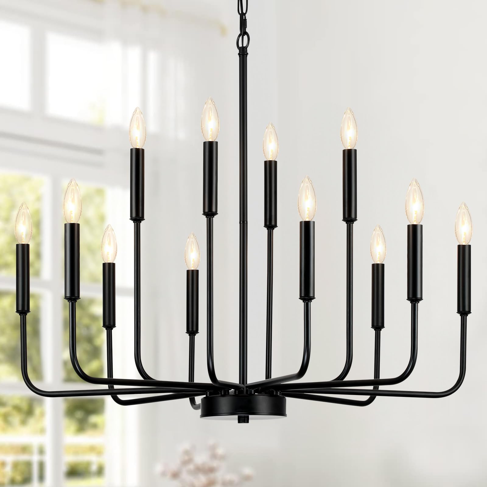 Photo 1 of Gifarich Black Chandeliers for Dining Room Light Fixture Over Table, Modern Farmhouse Chandeliers for Living Room,12-Lights Industrial Metal Candle Lighting Fixtures for Entryway Kitchen Island Foyer