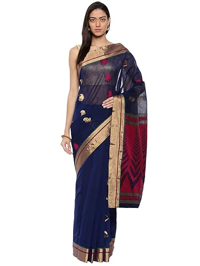 Womens Pure Cotton Saree With Running Blouse (CCOPSC9289_Blue)