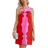 Ladyful Color Block Shift Dress Cotton Linen Sleeveless Crew Neck Mini Dresses 60s Party Vacation Sundresses