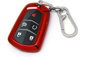 HAOYOUMEI key cover key chain.Advanced soft TPU key box is compatible with Cadillac STS CTS XT5 Escalade CT6 ATS SRX key 3/4/5/6 Buttons 360 Degree full protection key (Red Key Case + key chain set)