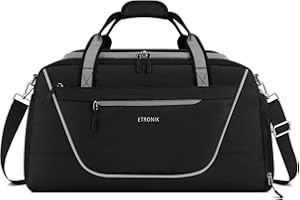 ETRONIK Gym Bag for Women Men, Duffle Bag with Lock, Travel Bag with Shoe Compartment and Wet Pocket, Large Capacity Weekender Overnight Bag, Carry on Bag for Fitness & Yoga, Black