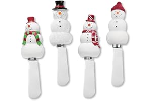 Supreme Housewares Cheese and Butter Spreader Knives Christmas Decor 4-Piece Hand Painted Resin Handle with Stainless Steel Blade Multipurpose Cheese Spreader set (Snowman)