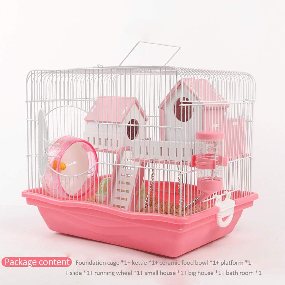 Hamster Cage Outdoor Pet Carrying With Tunnel And Running Wheel For Small Pets,Pink