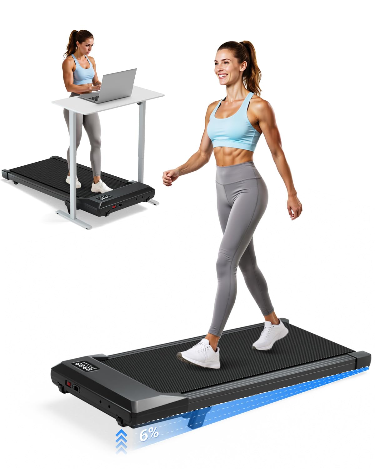 Photo 1 of ***FACTORY SEALED***Superun Walking Pad with 6% Incline, Under Desk Treadmill for Home Office, 3 in 1 Portable Walking pad Treadmill with Remote Control and LED Display, 2.5HP Quiet Mini Treadmills, 300 lbs Capacity