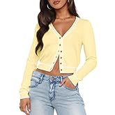 Ezbelle Cardigan Sweater Women's V Neck Tops Knit Crop Button Shirt Puff Sleeve Open Front Summer Sweaters