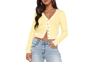 Ezbelle Women's Cardigan Sweater V Neck Knit Crop Striped Shirt Button Down Long Sleeves Open Front Sweaters
