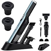 VACFAM Handheld Cordless Vacuum Cleaner, Portable Car Vacuum with 18KPa Suction Power, Quick-Charge Hand Vac with LED Headlight & Storage Dock for Home Office Desk Keyboards Pet Hair, Blue