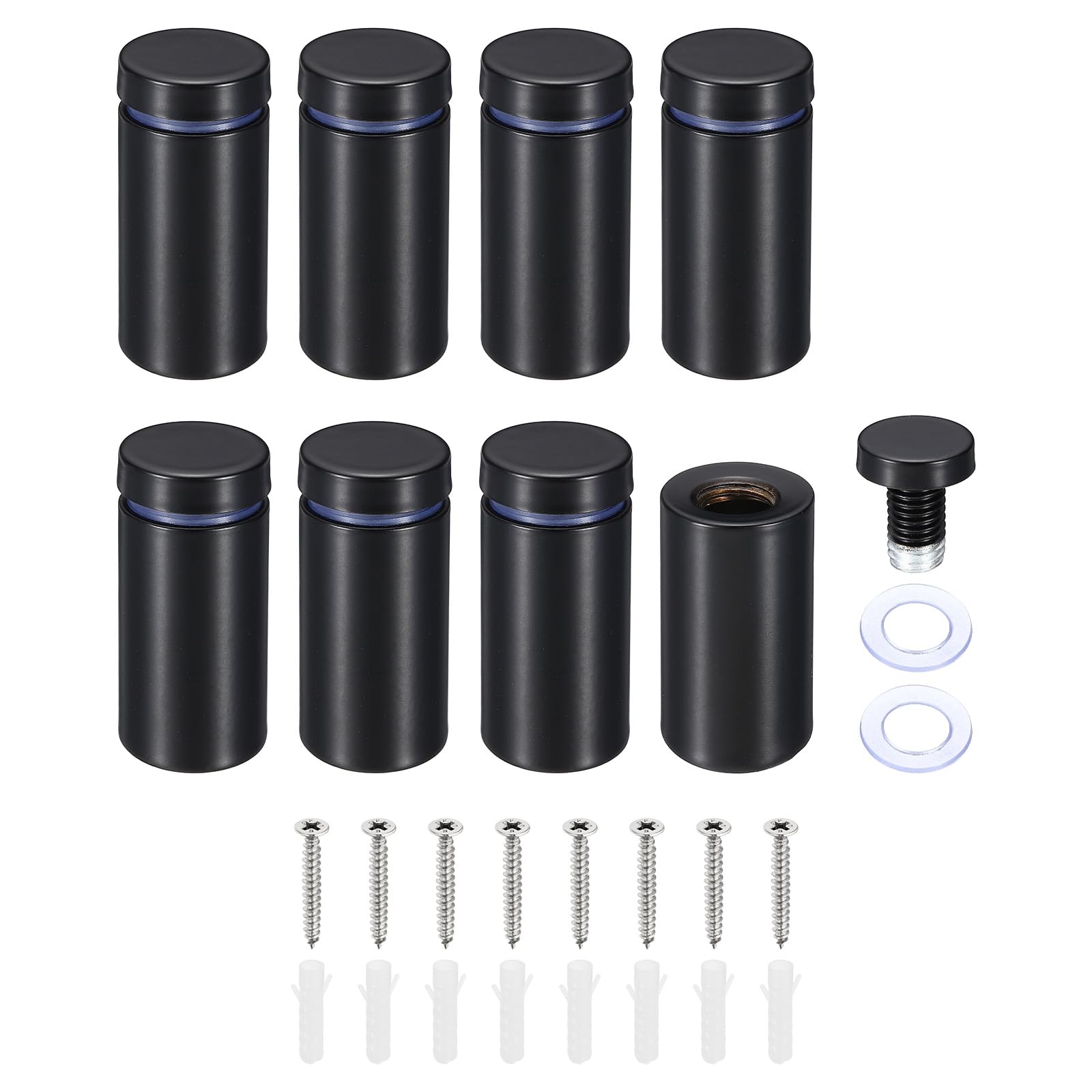 PATIKIL 3/4 x 1.6 Inch Sign Standoff Screws, 8 Set Stainless Steel Wall Standoff Mounting Hardware Advertising Glass Nail for Hanging Acrylic Picture Frame Acrylic Panel, Black