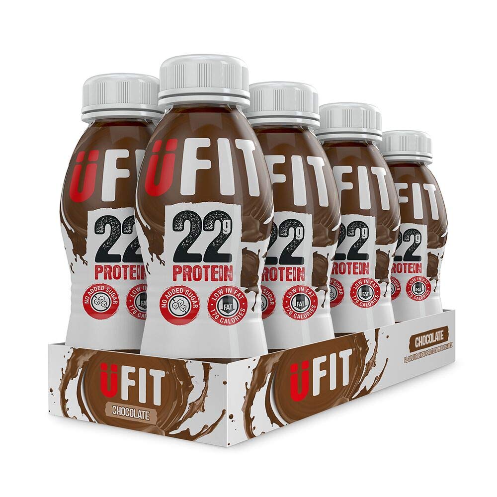 UFIT High 22g Protein Shake, No Added Sugar, Low Fat – Chocolate Flavour Ready To Drink (Pack of 8 x 310ml)