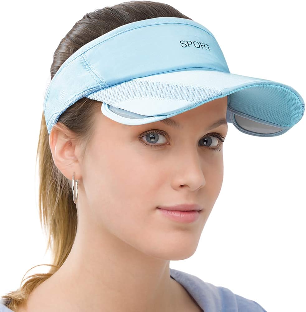 Men Women Sun Protection Sports Visor Hats Summer Wide Brim Adjustable Golf Tennis Blue: Clothing