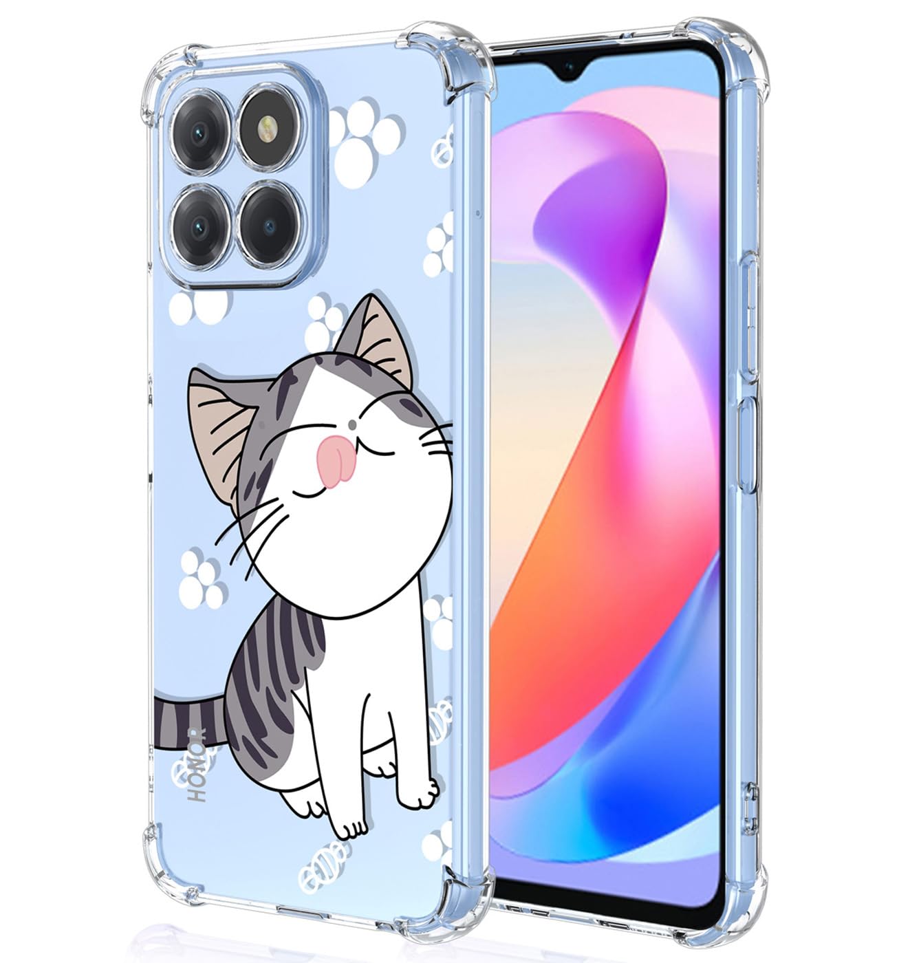 YUXING Clear Case for Honor X6a - Cute Cool Pattern Design Slim Transparent Protective Case Soft TPU Shockproof Bumper Cover (Cat) — image 1