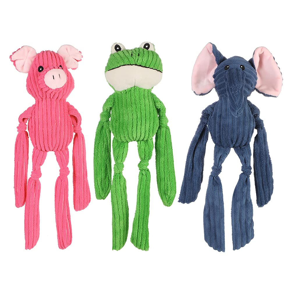 Ministry of Pet MoP Squeak Dog Toy 3 Pack Toy Set, Soft Plush Durable Puppy Dog Chew Toys - Pig, Frog & Elephhant