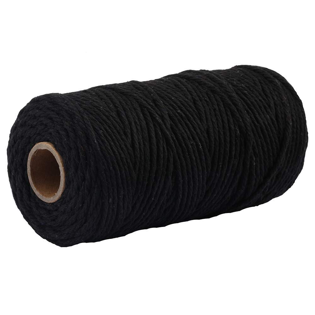 3mmx100m Macrame Cotton Cord 4 Strand Twisted Twine Strings Rope for Wrapping Plant Hanger Knitting Tapestry DIY Home Craft (Black) — image 1