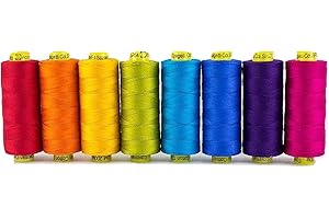 WonderFil Specialty Threads Spagetti, 3-Ply 100% Long Staple Double-Gassed Egyptian Cotton, Brights - Set of 8