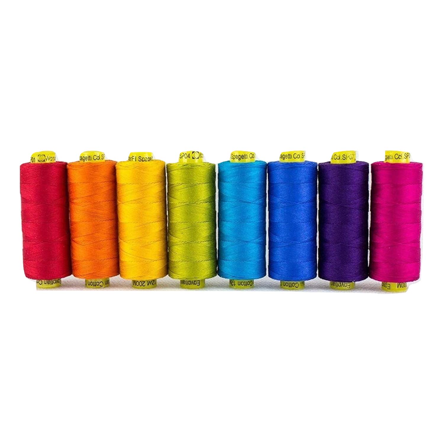 WonderFil Specialty Threads Spagetti, 3-Ply 100% Long Staple Double-Gassed Egyptian Cotton, Brights - Set of 8