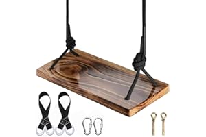 Tree Swing Seat,ATFWEL Carbonized Hanging Swing Seat 22x10x1.0 inch with Adjustable Rope for Adult Kids Yard,Indoor,Outdoor Durable Wooden Swing Can Withstand 500LB