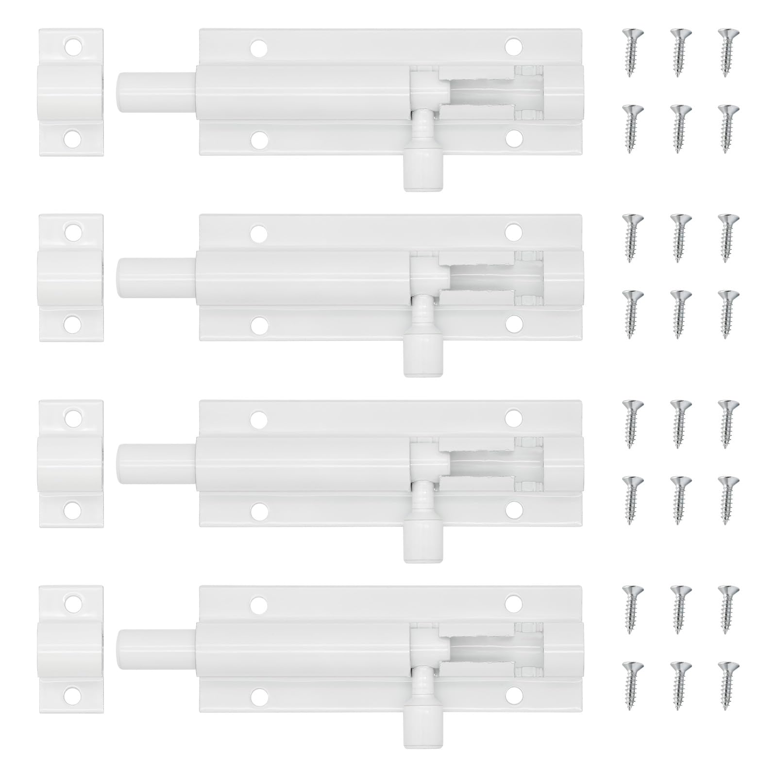 YMWALK 4 PCS Door Latch,Gate Bolt,Door Bolts for Internal Doors,with Screws,Suitable for Interior Doors in Bedrooms,Bathrooms,Babinets,and Storage Rooms(3 Inches, White)