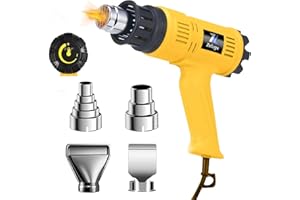 Zeluga 29-434 Heavy Duty Fast Heating Hot Air Gun Kit with Variable Temperature Control and Overload Protection with 4 Nozzles for Crafts, 1800W 140℉~1112℉（60℃- 600℃）