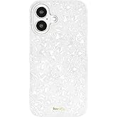SCORPIFY for iPhone 16 Case [Compatible with MagSafe] with White Pearl Design, Cute Clear Magnetic Phone Cover for Women Girls and Men, Slim Bumper with Mother of Pearl Shell Pattern