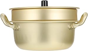 HEMOTON Korea Ramen Noodles Pot with Steamer Basket Hot Shin Ramyun Aluminum Pot Noodles Cooker for Soup Meat Dumpling Bao Bun Dim Sum 18CM