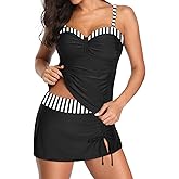 Yonique Womens Underwire Tankini Swimsuits with Skirt Two Piece Bathing Suits Tummy Control Swimwear