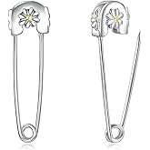 Safety Pin Earrings Sterling Silver Daisy Hoop Earrings White Flower Safety Pin Jewelry Gifts for Women