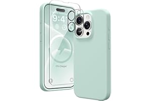 GONEZ for iPhone 15 Pro Case Compatible with Magsafe, [2X Screen Protector + 2X Camera Lens Protector], Soft Silicone Shockproof Anti-Scratch Full Body Protective Phone Case 6.1" 2023, Mint Green