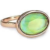 FUN JEWELS Rose Gold Mood Ring for Women, Facet Crystal Oval Color Change Mood Stone, Minimalist Statement Jewelry
