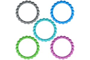 NEARBYME Silicone Teether Bracelets, 5 Packs Chew Teether Rings, 100% Silicone