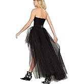Women Tulle Skirt Mesh See-Through Long Elastic Layered High Low Tutu Skirt for Wedding Date Party Cocktail Prom Dress