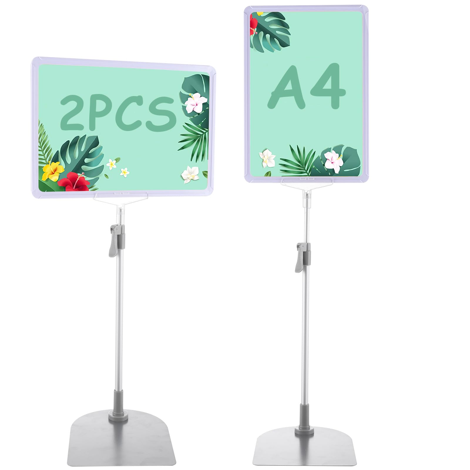 WOPPLXY 2 PCS A4 Sign Holder Display Stand, Adjustable Poster Stand Floor Display Stands, Replaceable Advertising Stand Sign Holder with Stable Metal Base
