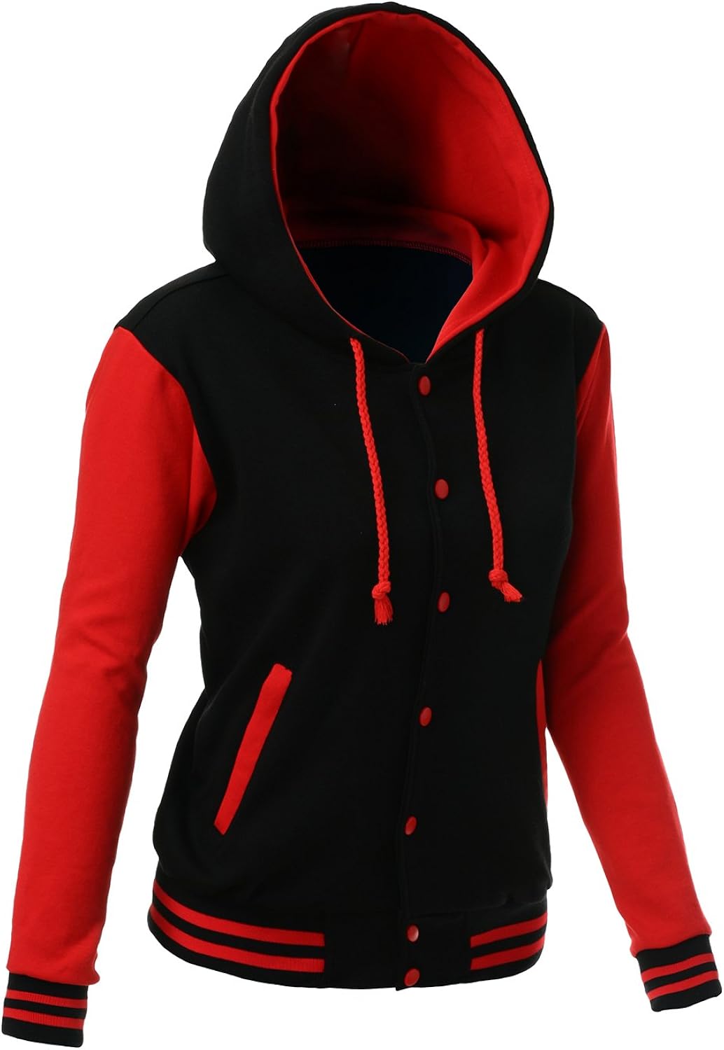 Xpril Women's Stylish Color Contrast Long Sleeves Hoodie Varsity Jacket at  Women’s Clothing store