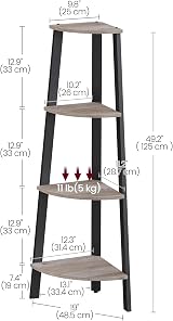 VASAGLE Corner Shelf Unit 4-Tier Ladder Shelf Greige Black LLS034M01 view 6