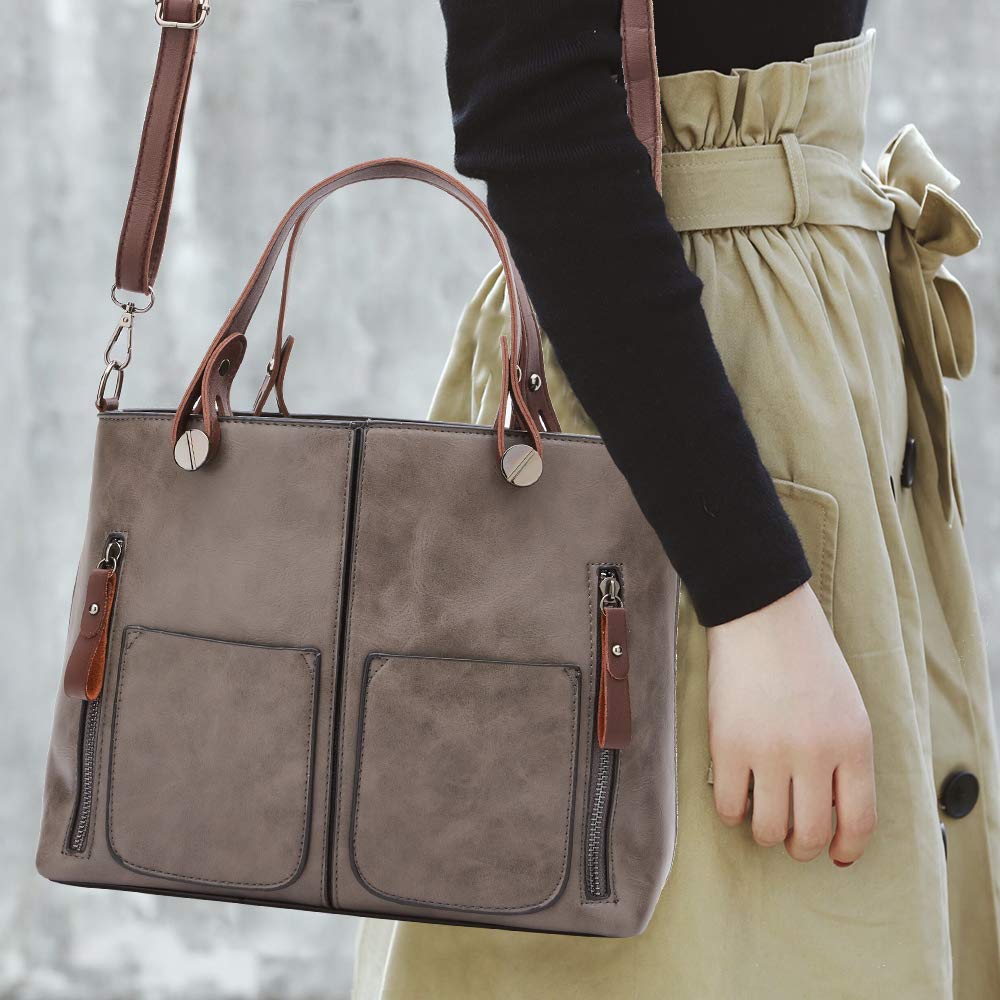 Women Bag Stylish Top-Handle Handbags Lady Fashion Big Purse Shoulder Crossbody Bags (Grey)