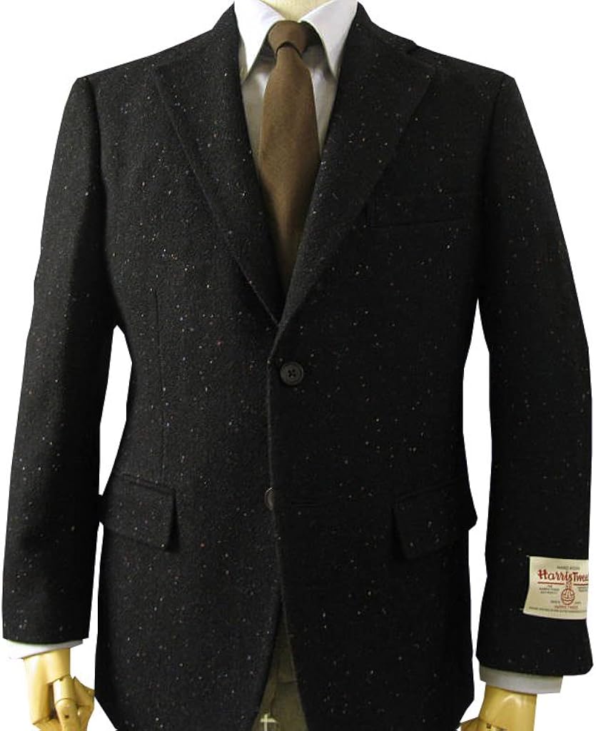 Amazon 秋冬 ハリスツイード ジャケット ブラック ネップ柄 2つボタン メンズ ブレザー Oxford Classic 2210 コート ジャケット 通販