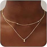 Turandoss Layered Cursive Initial Necklace for Women, 14K Gold Plated A–Z Letter Pendant Jewelry, 15"+2.5" CZ Choker & 17"+2.5" Alphabet Necklace, Dainty Personalized Gift for Her