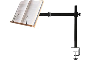 wishacc Book Stands Height Adjustable, Table Side Bamboo Reading Mount Holder with Clamp - Sturdy Desktop Cookbook Rest with Page Clips for Reading Hands Free 13.2 x 9.2 inch