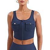 YEOREO CoreFlex Workout Tank Tops for Women U Neck Zip Up Crop Top Sleeveless Athletic Yoga Camisole Yvetty Going Out Tops