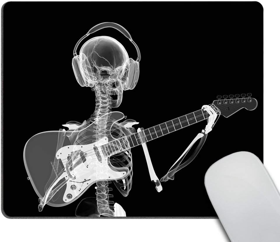 Wasach Gaming Mouse Pad Custom Design Mat, Abstract x-ray Skull Skeleton in Headphones Playing Guitar Design Art,9.5 X 7.9 Inch (240mmX200mmX3mm)