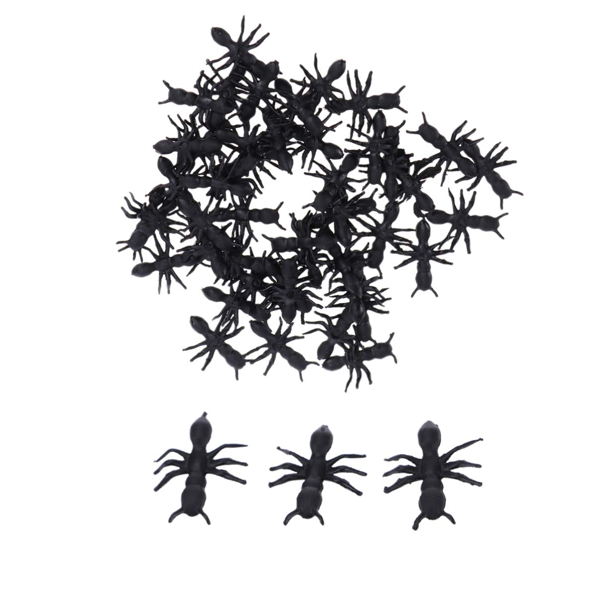 50pcs Halloween Fake Ants Plastic Realistic Artificial Bug Trick Joke Toys Prank Props for Festival Party Holiday (Black)