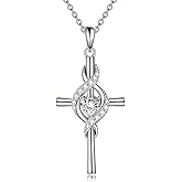 ONEFINITY Cross Necklace for Women 925 Sterling Silver Cross Birthstone Pendant Necklace Infinity Cross Religious Jewelry Gifts for Women