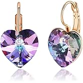 Austrian Crystal Heart Drop Leverback Earrings for Women 14K Rose Gold Plated Hypoallergenic Jewelry