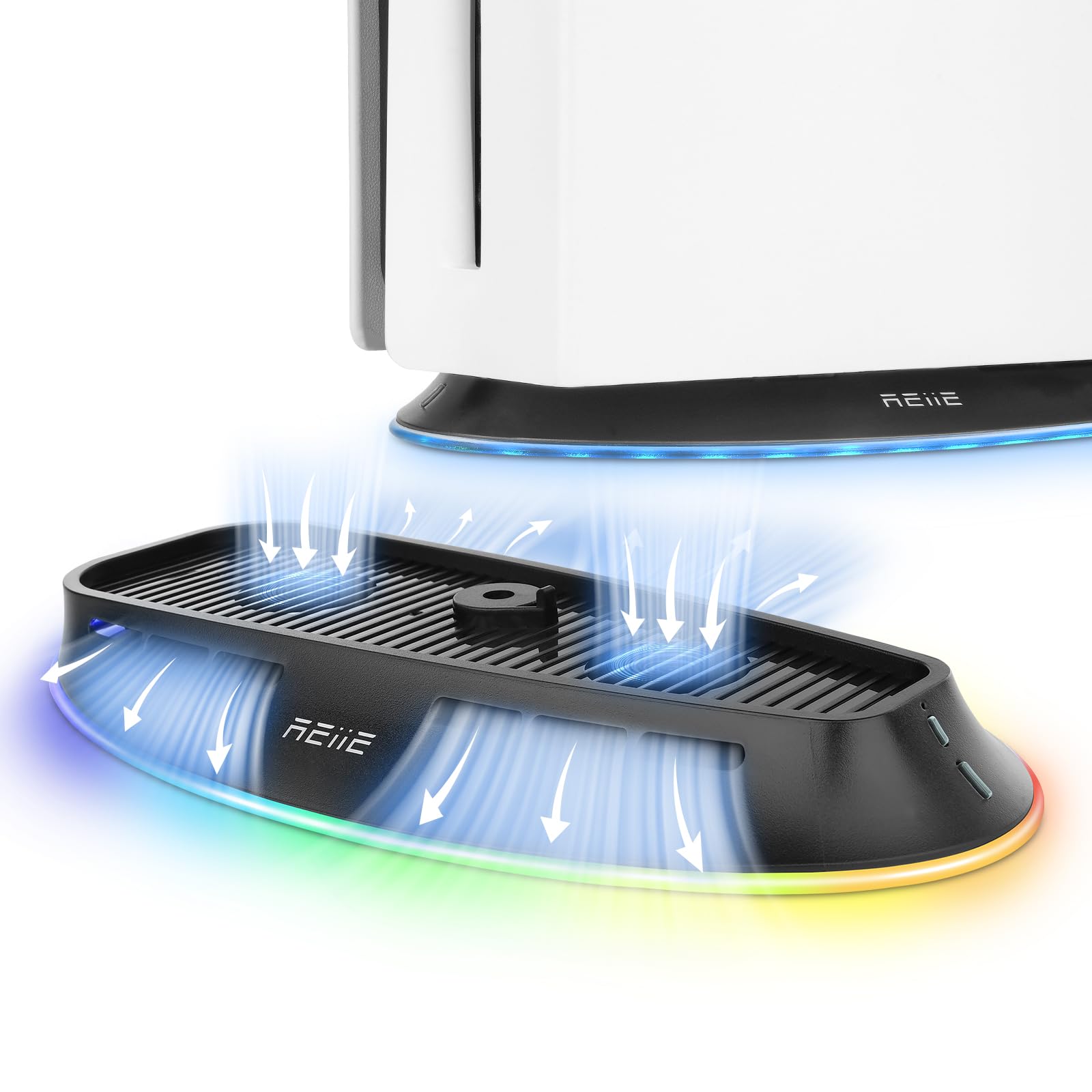 reiie Cooling Stand with Dual Fans,Cooling Station Built-in RGB Light,for Host Battery,Compatible with PS5 Slim&PS5 Pro(All Version)