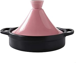 XH&XH Ceramic Saucepan Braising Pot Healthy Pot Clay Pot Braising Pot Moroccan Tagine Slow Cooker with Lid 1.3quart