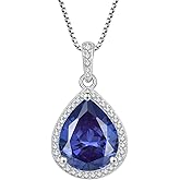 FJ Teardrop Pendant Necklace 925 Sterling Silver Birthstone Jewelry Gifts for Women