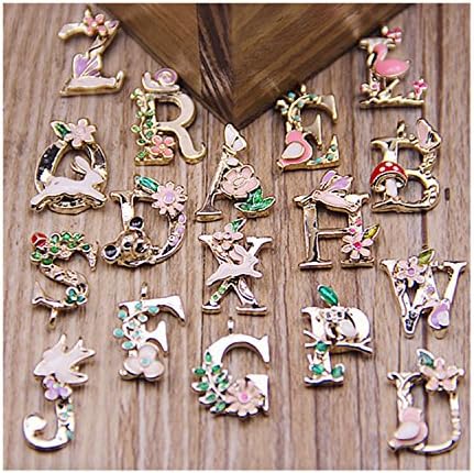 Herria Gold Plated Letter Initial A-z Dangle Flower Alphabet Charms Dangle for Jewelry Making and Crafting