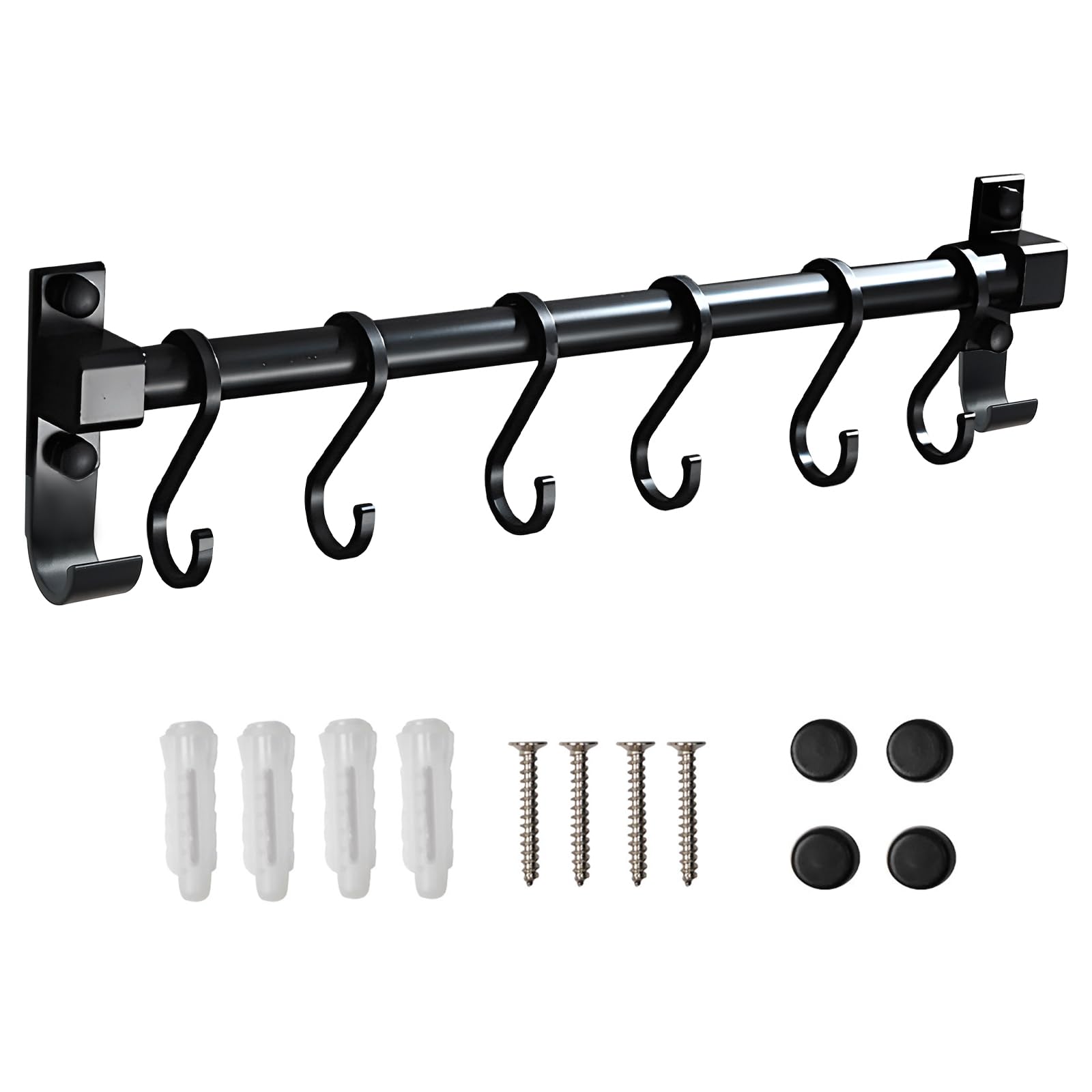 Smallboutique Black Aluminum Utensils Holder,Kitchen Rack Wall Mounted,Kitchen Rail Pan Hanger With S Hooks For Hanging Kitchen Utensil,Bathroom Gadget