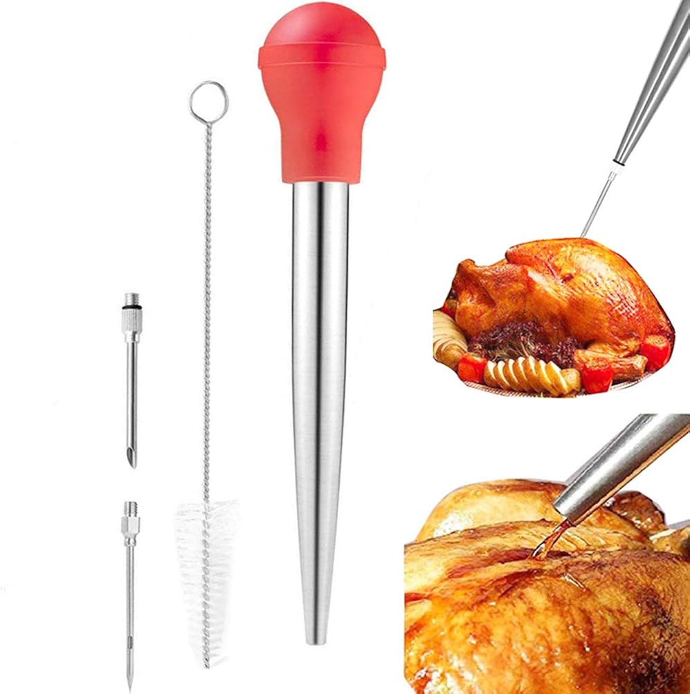 jemous Turkey Baster Flavor Needle Marinade Meat Injector Needles Bulb Syringe with Cleaning