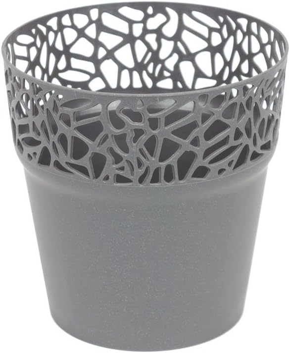 Prosper Plast DNAT120-426U 12 x 12.2 cm Nature Flowerpot - Dark Grey, 12x12x12.2 cm