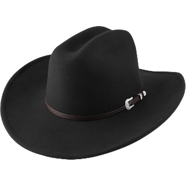 1323 Black Cowboy Cowgirl Hat For Women Men Western Style Wide Brim Felt Black Cowboy Cowgirl Hat for Women Men Western Style Wide  main image 3
